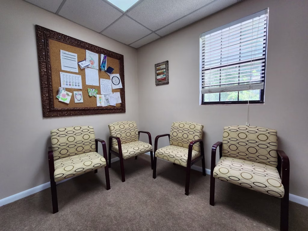 The waiting area at Traces' Orange Park office